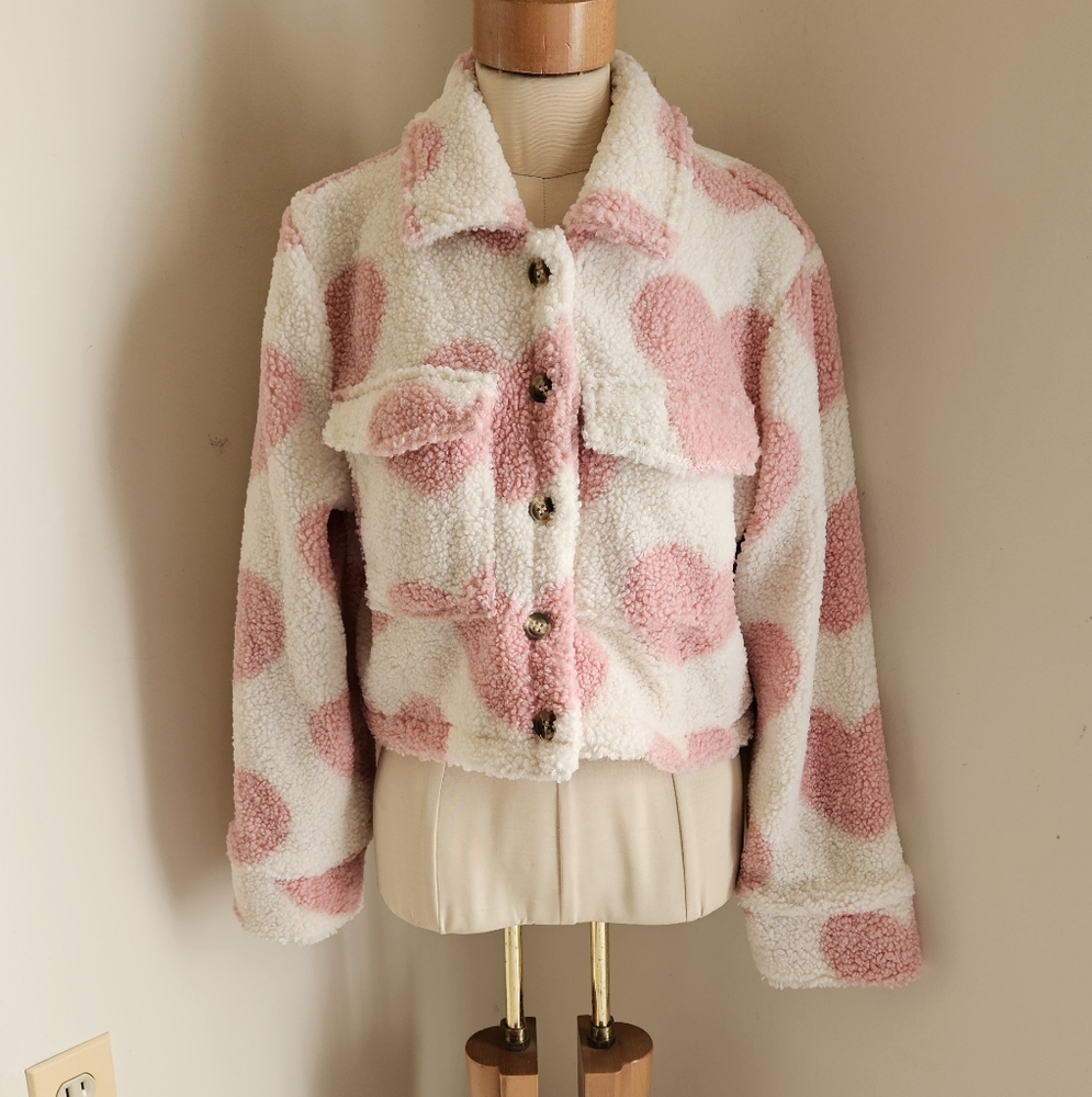EILLY BAZAR ❤️ HEART PRINT GIRLY TRUCKER JACKET - Picture 3 of 7